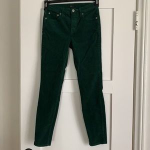 J. Crew Green Corduroy Toothpick Skinny Pants